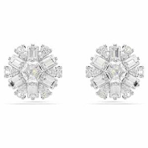 SELF SERVICE: IDYLLIA:EARRING STUDS WHITE/RHODIUM
