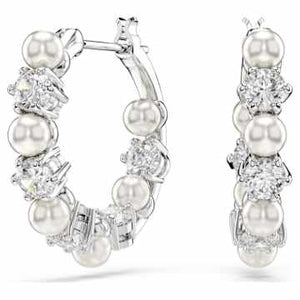 SELF SERVICE: MATRIX:EARRING PEARL HOOPS: WHITE/RHODIUM