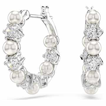 SELF SERVICE: MATRIX:EARRING PEARL HOOPS: WHITE/RHODIUM