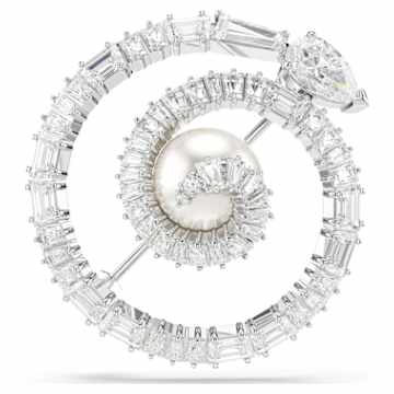 SNAKE:BROOCH RND WHITE/RHODIUM
